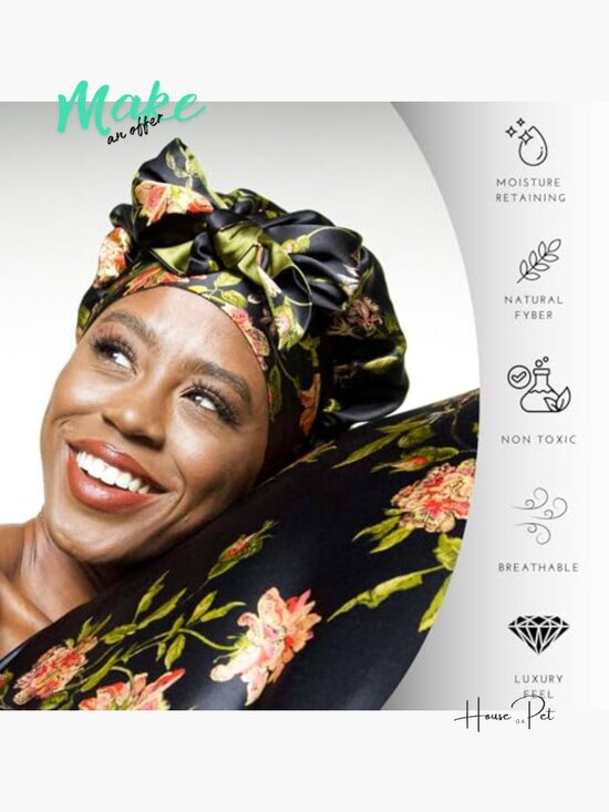 Pure Silk Hair Bonnet Reversible Wonder Loop Mulberry Silk for Curly Hair with main image 4